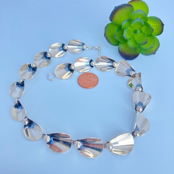 HOST PICK! Vintage Silver Calla Lily Choker Necklace, by N.E. From, MCM, 15-18" - Picture 5 of 17